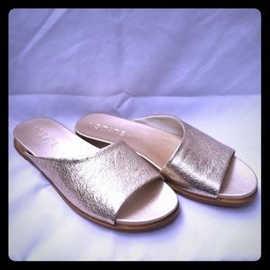 Genuine Leather Gold Slide Sandals